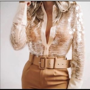 ZARA* SEMI SHEER SEQUIN TOP SHIRT